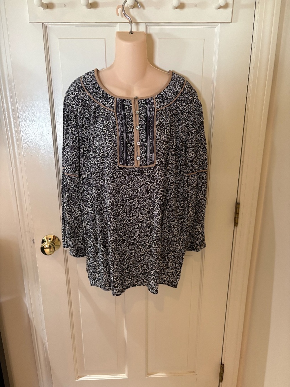 J.Jill NWOT Black and Brown Floral Boho Blouse XL